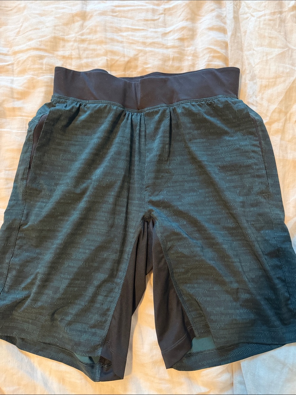 lululemon athletica lined Dark Green Athletic Shorts with Black Waistband